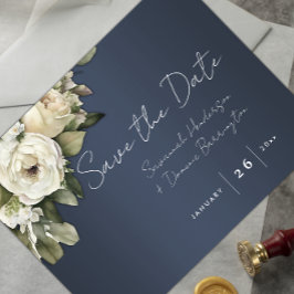 Cartão Postal De Anúncio Dusty Blue Boho Casamento Salvar a Data