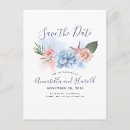Cartão Postal De Anúncio Dusty Blue e Blush Beach salvam a data