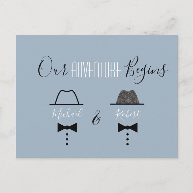 Cartão Postal De Anúncio Dusty Blue Gay Casamento Salvar a Data (Frente)