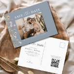 Cartão Postal De Anúncio Dusty Blue QR Code Wildflower Wedal<br><div class="desc">Anuncie seu dia especial com nosso Código QR Wildflower Wedding Salvando a Data! Apresentando um belo design de flor silvestre, este cartão elegante combina encanto rústico com conveniência moderna. O código QR incluído direciona convidados para o seu site de casamento para acesso fácil a detalhes e RSVPs. Feito com materiais...</div>