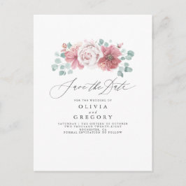 Cartão Postal De Anúncio Dusty Rosa Floral Elegant Salve A Data