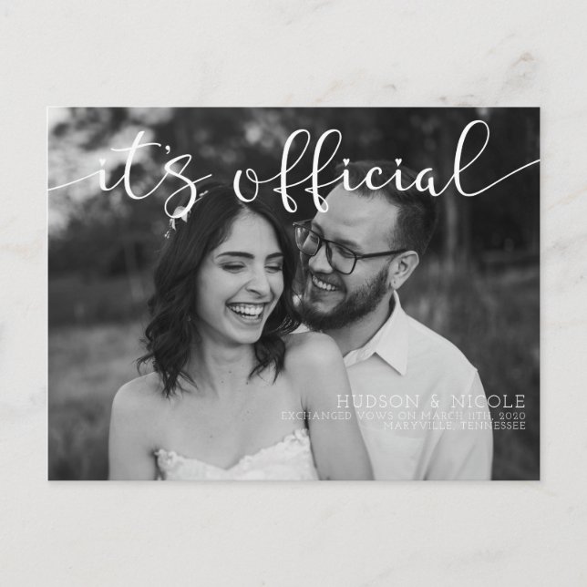 Cartão Postal De Anúncio É o casamento de fotos da Elopement Oficial (Frente)