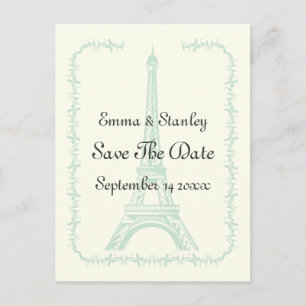 Cartão Postal De Anúncio Economias da torre Eiffel da hortelã do casamento