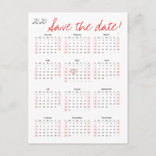 Cartão Postal De Anúncio Economias de 2020 calendários o coração da data