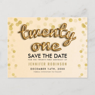 Cartão Postal De Anúncio Economias do aniversário de 21 anos o brilho