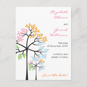 Cartão Postal De Anúncio Economias do casamento da floresta de quatro