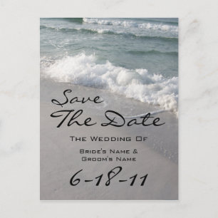 Cartão Postal De Anúncio Economias do casamento de praia a data - ondas &