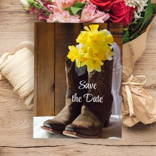 Cartão Postal De Anúncio Economias do casamento do celeiro das botas de