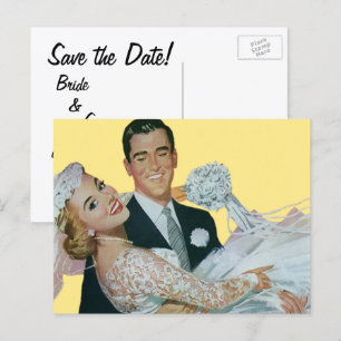 Cartão Postal De Anúncio Economias do casamento vintage a data! Noivos