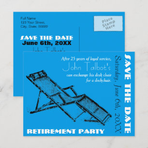 Cartão Postal De Anúncio Economias do partido de aposentadoria de Deckchair