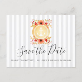 Cartão Postal De Anúncio Economias Dourados florais náuticas do casamento