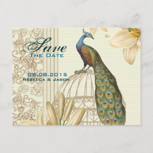 Cartão Postal De Anúncio Economias florais do casamento do pavão do lírio