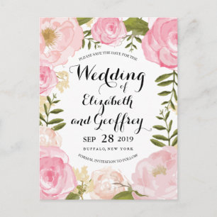 Cartão Postal De Anúncio Economias florais do rosa moderno do vintage a