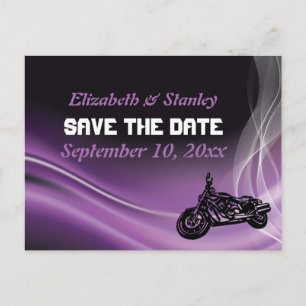 Cartão Postal De Anúncio Economias roxas do casamento do motociclista da