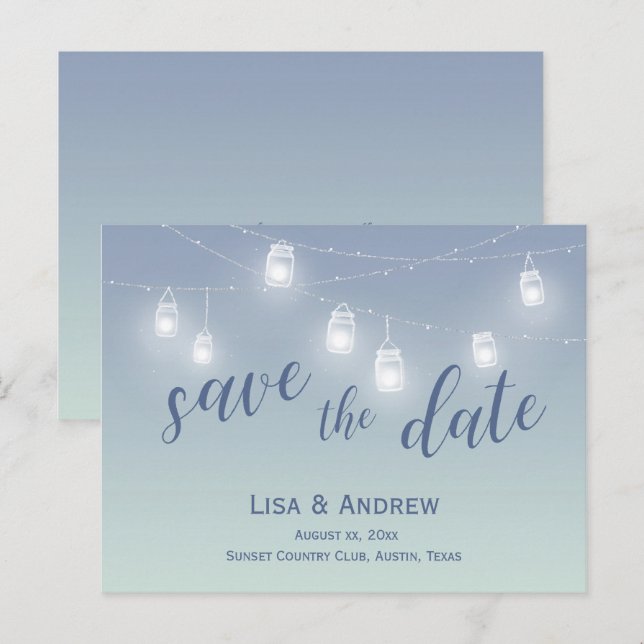 Cartão Postal De Anúncio Economize a Data Azul Suave Casual (Frente/Verso)