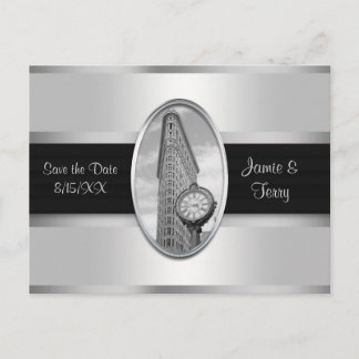 Cartão Postal De Anúncio Edifício Flatiron Branco Prata BW Save the Date