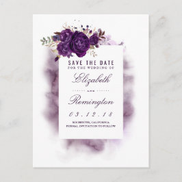 Cartão Postal De Anúncio EggPlant Floral Elegant Salvar a Data