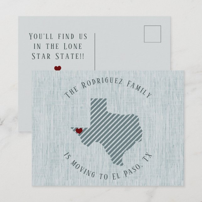 Cartão Postal De Anúncio El Paso Blue Linen e Heart Texas Moving (Frente/Verso)