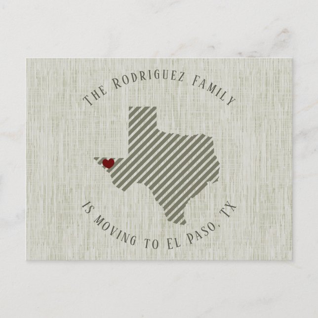 Cartão Postal De Anúncio El Paso Green Lençol e Coração Texas Mudança (Frente)
