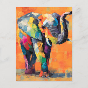 Cartão Postal De Anúncio Elefante Arco-Íris Feliz Abstrato