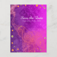 Elefante Roxo Rosa Laranja & Dourado Salve a Data