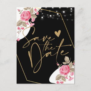 Cartão Postal De Anúncio Elegância Moderna Floral Rosa corda l Salvar a Dat