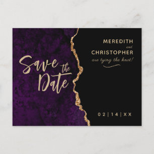 Cartão Postal De Anúncio Elegância Roxa Ágata Save the Date Casamento