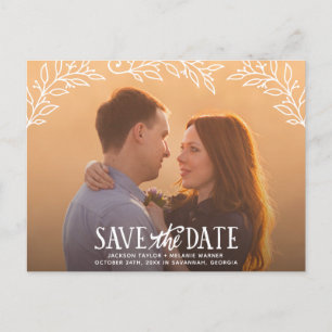 Cartão Postal De Anúncio Elegância Rústica   Foto Floral Salve a Data