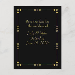Cartão Postal De Anúncio Elegant Black & Gold Art Deco Save the date card