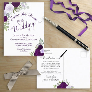 Cartão Postal De Anúncio Elegant Plum Roxas Casamento Salve a Data