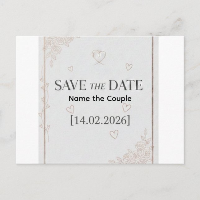 Cartão Postal De Anúncio Elegant Rose Gold Save the Date Announcement Postc (Frente)