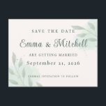 Cartão Postal De Anúncio Elegant Sage Green Botanical Wedding Save the Date<br><div class="desc">Announce your special day with this elegant sage green botanical Save the Date card. Featuring soft watercolor greenery and minimalist typography, this design brings a fresh and timeless look to your wedding announcement. Perfect for garden, rustic, or nature-inspired weddings, it helps you share your exciting news in a stylish way....</div>