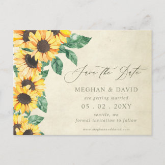 Cartão Postal De Anúncio Elegant Sunflowers Garden Floral Save the Date