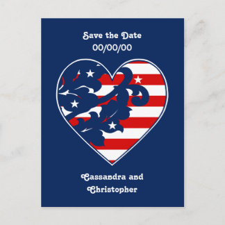 Cartão Postal De Anúncio Elegante 4 de julho damask save date (salvar a dat