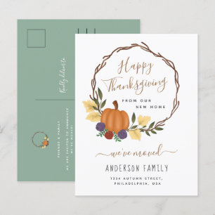 Cartão Postal De Anúncio Elegante Ação de Graças Outono Pumpkin Wreath M