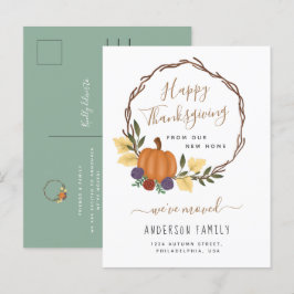 Cartão Postal De Anúncio Elegante Ação de Graças Outono Pumpkin Wreath Move