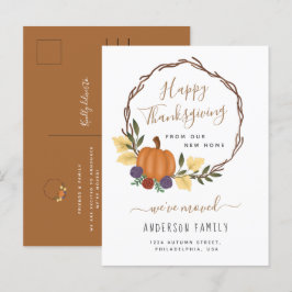 Cartão Postal De Anúncio Elegante Ação de Graças Outono Pumpkin Wreath Move