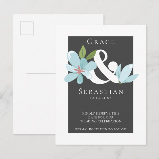 Cartão Postal De Anúncio Elegante Ampersand Floral Casamento Save The Date (Frente/Verso)