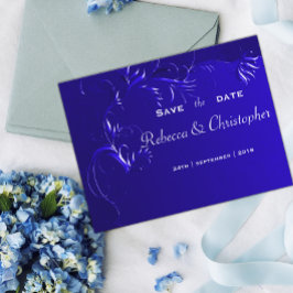 Cartão Postal De Anúncio Elegante Azul Real Save the Date