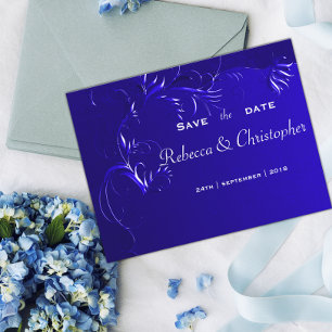 Cartão Postal De Anúncio Elegante Azul Real Save the Date