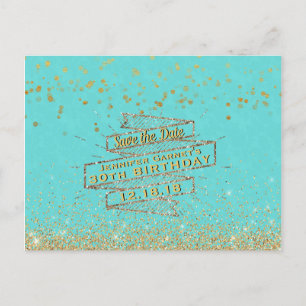 Cartão Postal De Anúncio Elegante Blue Dourado aniversário de 30 anos Salve