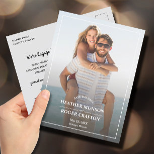 Cartão Postal De Anúncio Elegante Borda Simples Foto Casamento Salvar a Dat