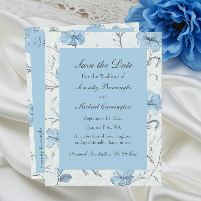 Cartão Postal De Anúncio Elegante cartão de Save the Date de casamento flor (Criador carregado)
