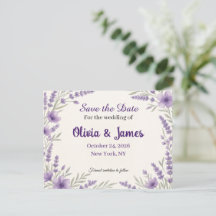 Elegante Cartão de Save the Date Floral Lavanda pa