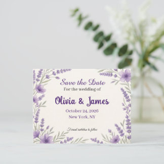 Cartão Postal De Anúncio Elegante Cartão de Save the Date Floral Lavanda pa