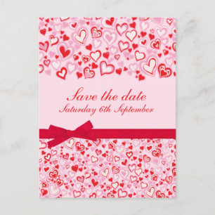 Cartão Postal De Anúncio Elegante cartão rosa de 'save the date' com coraçõ