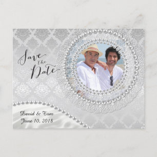 Cartão Postal De Anúncio Elegante Casamento Gay Prata Save the Date