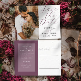 Cartão Postal De Anúncio Elegante Casamento Roxo Escuro Salve a Data 