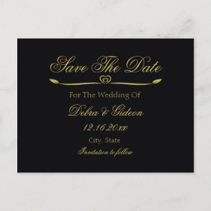 Cartão Postal De Anúncio Elegante Coração com Flores em Preto e Dourado Sal