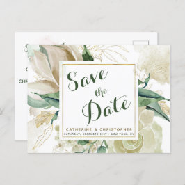 Cartão Postal De Anúncio Elegante Creme Floral Save the Date Casamento